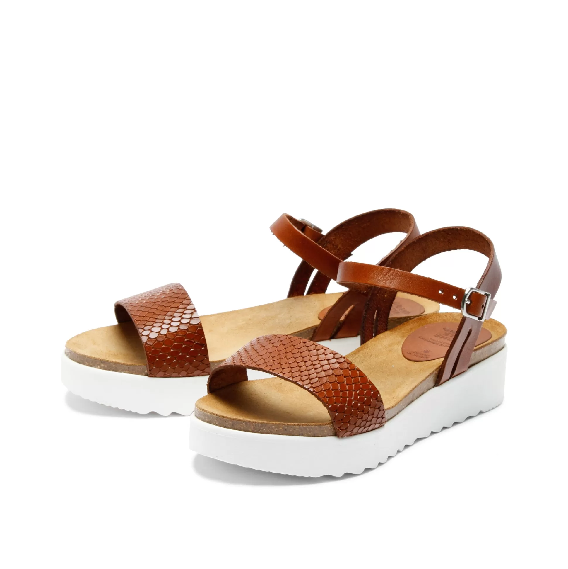 Damen Grand Step Eden Leather Sandal Snake Whisky