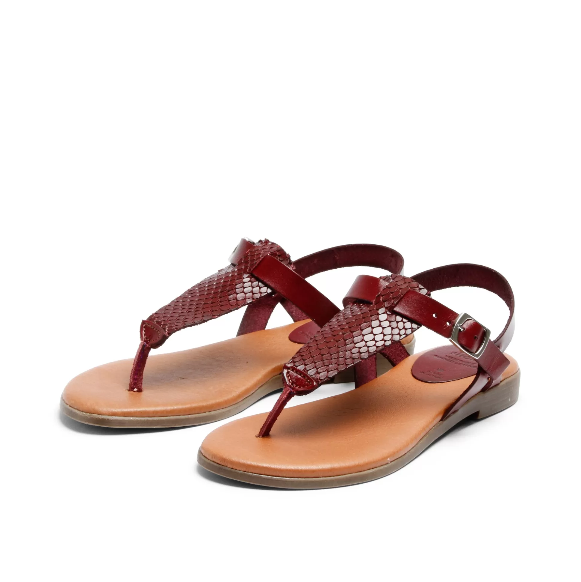 Damen Grand Step Flora Leather Sandal Snake Bordo