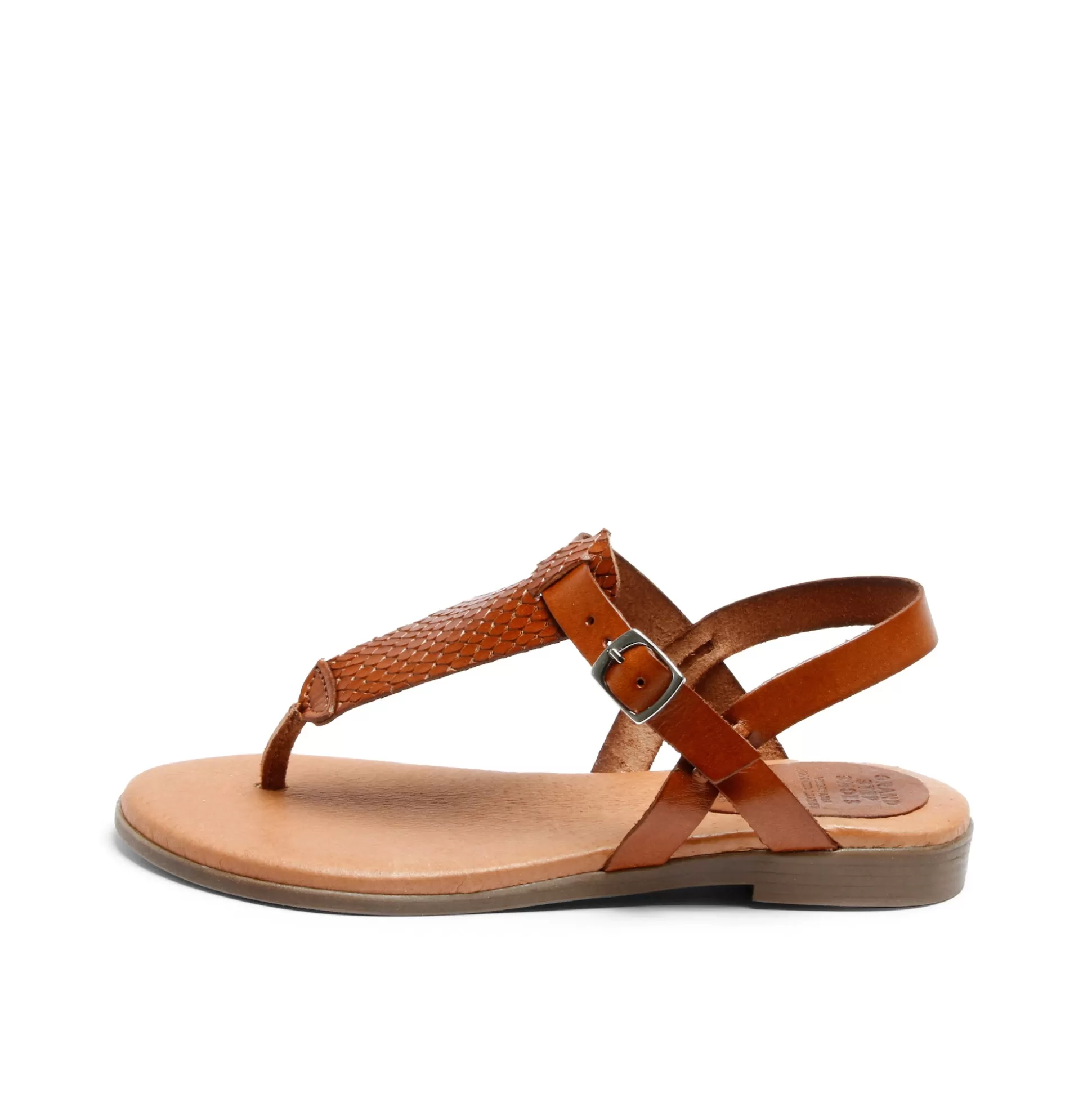 Damen Grand Step Flora Leather Sandal Snake Whisky