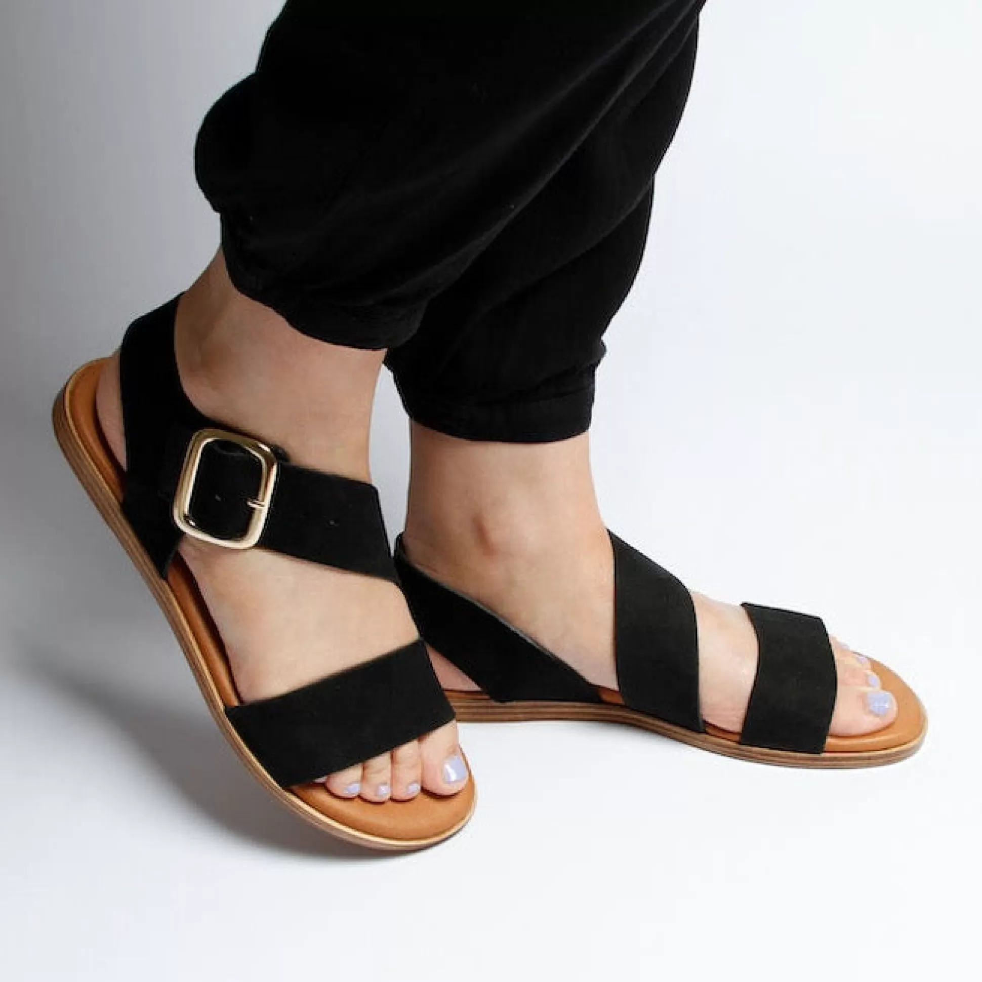 Damen Grand Step Reba Leather Sandal Black